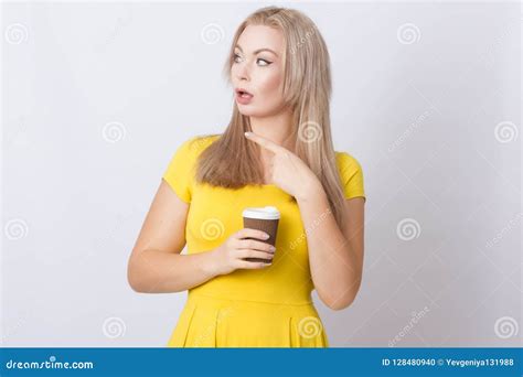Blonde Woman Holding Coffee Cup In Her Hands Stock Photo Image Of Emotional Drinking