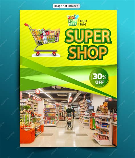 Modelo de cartaz de supermercado de design plano | Vetor Premium