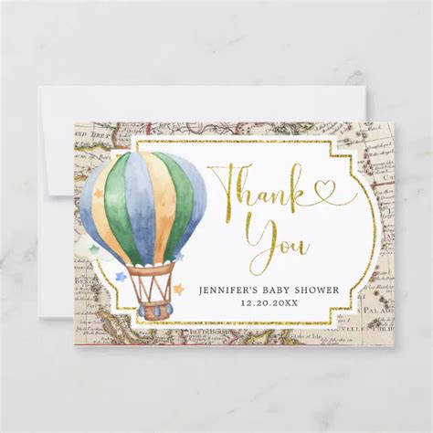 Vintage Map Hot Air Balloon Adventure Baby Shower Thank You Card Zazzle