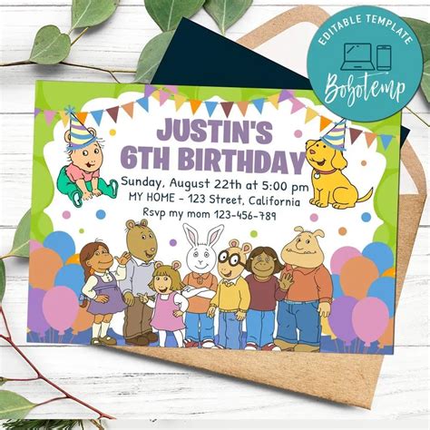 Arthur Invitation Customizable Template Diy Bobotemp