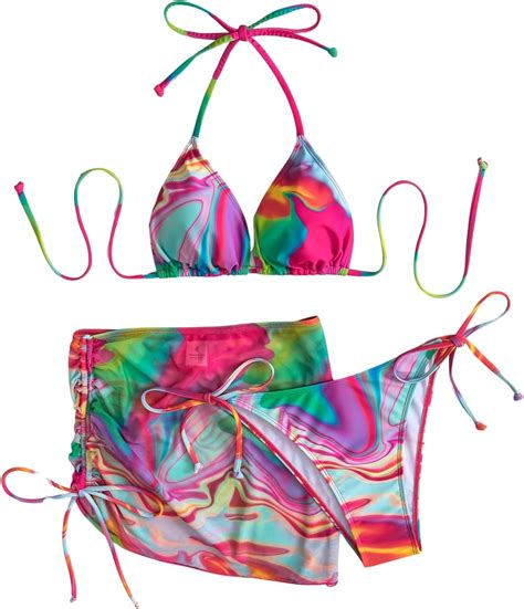 Amazon SOLY HUX Women S Halter Tie Side Triangle Bikini Sets Tie Dye High Cut Swimsuit