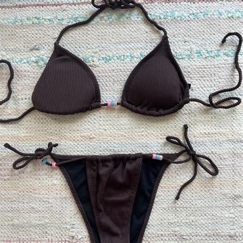 Brown Triangle Bikini With Beads From Shein Brand Depop