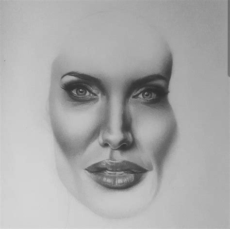 In Progress Graphite And Charcoal Portrait Of Angelina Jolie R Portraitart