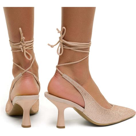 D Collet Slingback Alla Schiava Color Nude Gioiello Con Strass E Laccetti Alla Caviglia Lora