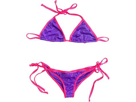 Y2K Purple Pink Bikini Two Piece Swimsuit 90s Sequin Shiny Bathing Suit Set Boho Vintage Retro