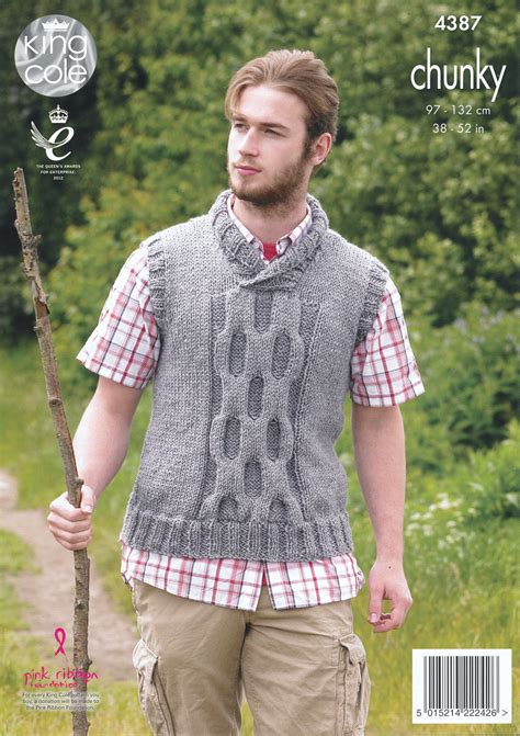 Mens Big Value Chunky Knitting Pattern King Cole Cable Knit Jumper Slipover 4387 Ebay