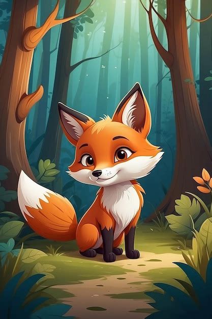 vector illustration  cute  cartoon fox   forest vector