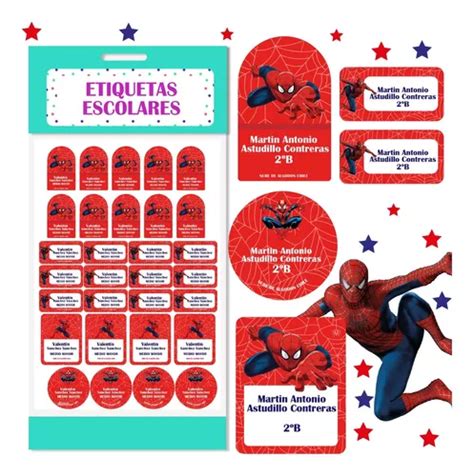 Etiquetas Escolares Personalizadas Spiderman Ropa Utiles Cuotas Sin