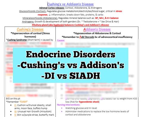 Endocrine Disorders Di Siadh Cushing S And Addison S Etsy