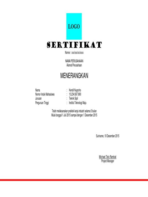 Contoh Sertifikat Magang