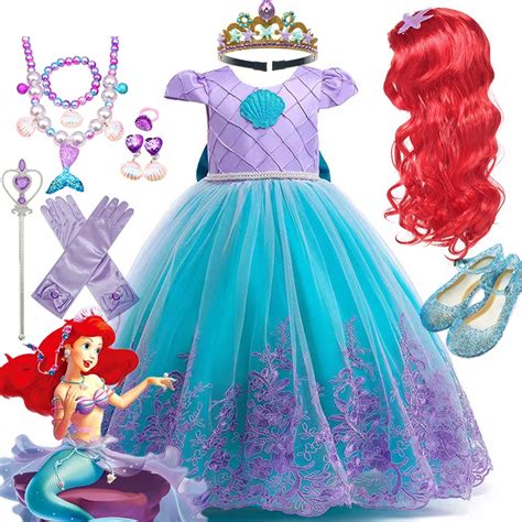 Vestido Da Sereia Ariel - Disney Girl Princesa Sereia Ariel Fantasia Cosplay Vestido De Bordado ...