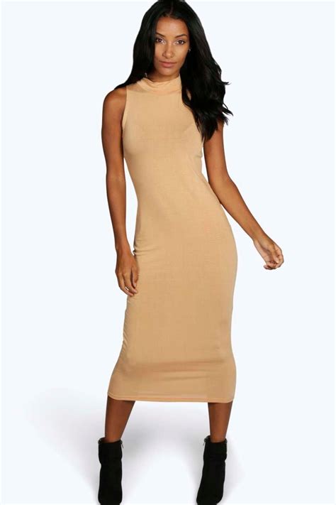 Boohoo Womens Billie Turtle Neck Sleeveless Midi Bodycon Dress Ebay