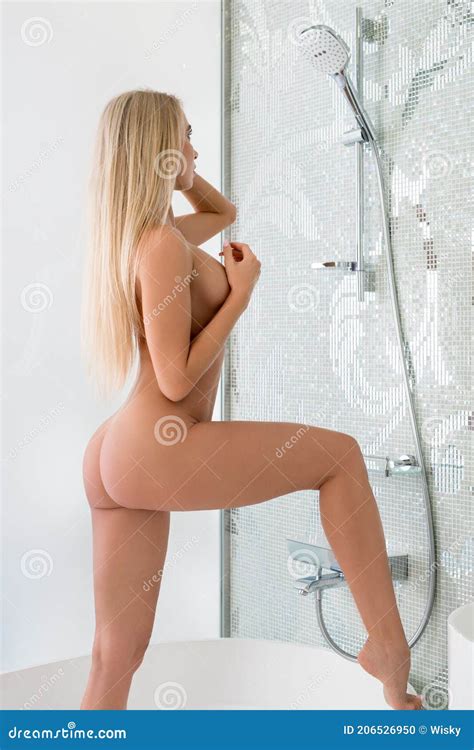 Naked Slim Woman Taking Shower At Home Stock Photo Image Of Blond Pure