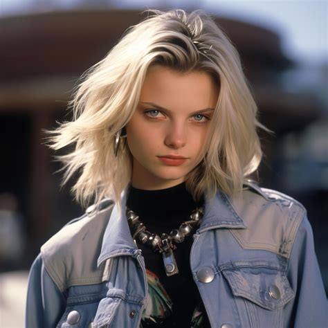 Premium AI Image A Woman With Blonde Hair Wearing A Denim Jacket