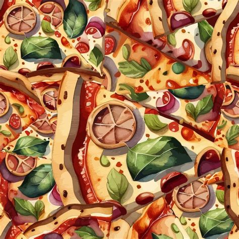 Premium Vector A Watercolor Seamless Pattern With Pizza Slices And