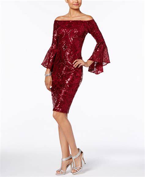 Betsy And Adam Petite Sequined Bell Sleeve Dress Macys