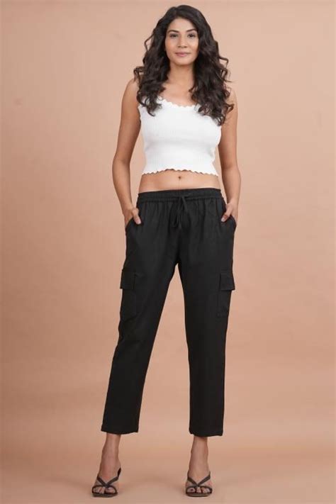 Buy The Nayahika S Women Regular Fit Black Pure Cotton Trousers Online