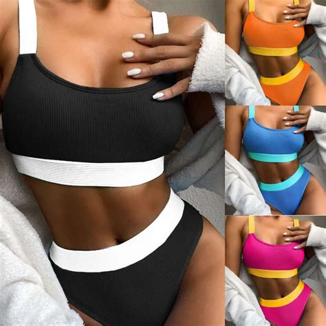 Women S High Waist Swimsuit Split Bikini Two Piece High Waisted