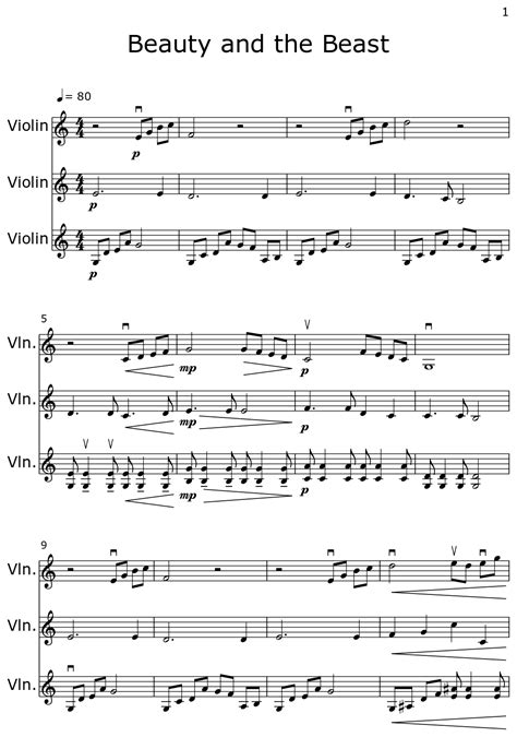 Beauty And The Beast Sheet Music For Violin