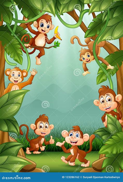 The Little Monkeys Happy in Jungle Stock Vector - Illustration of funny ...
