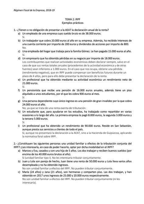 Ejemplos De Ejercicios De IRPF Resueltos PDF