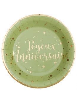 10 Assiettes joyeux anniversaire sauge or vaisselle jetable Fête en folie