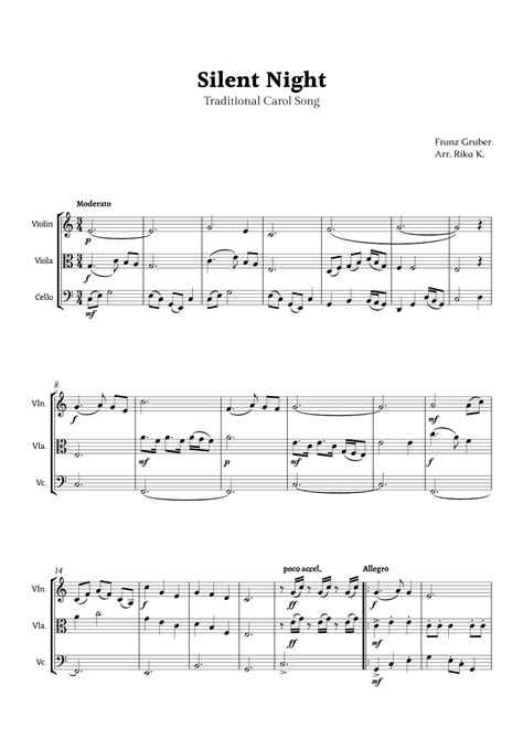 Silent Night For String Trio Arr Rika K Sheet Music Franz Gruber