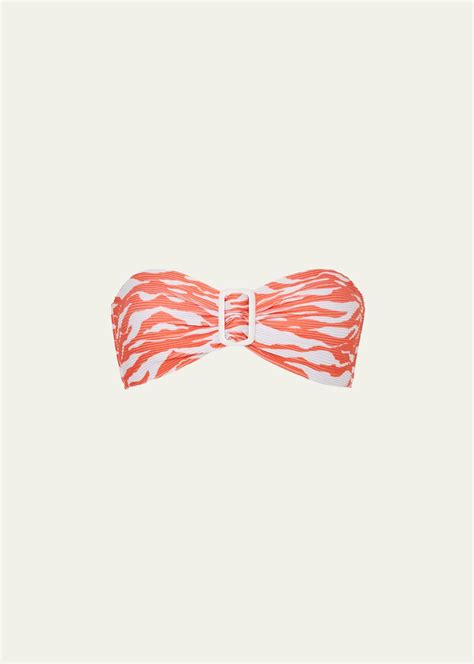 MILLY CABANA Margot Wild Stripes Bandeau Bikini Top Coral White Editorialist