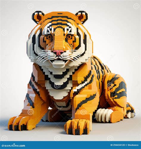 Photorealistic 3d Lego Tiger A Pristine Iconic Creation Stock