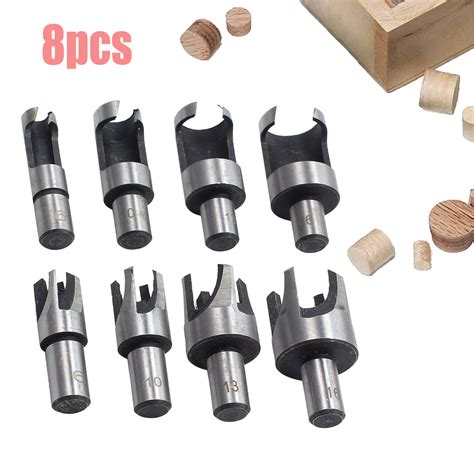 8x Carbon Steel Wood Plug Hole Cutter Dowel Maker Cutting Shank Drill