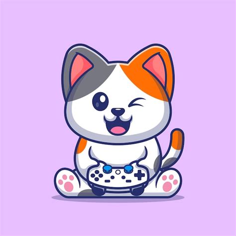 Free Vector Cute Cat Gaming With Controller Cartoon Vector Icon