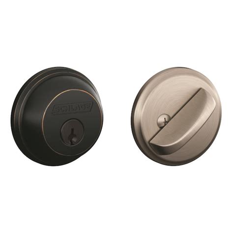 Schlage B60 Series Aged Bronze By Satin Nickel Single Cylinder Deadbolt In The Deadbolts