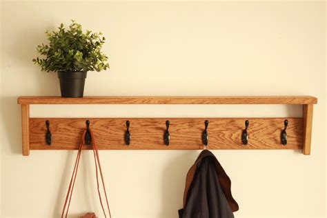 Solid Wood Oak Coat Hooks, Wall Coat Rack With Shelf Entryway, Hallway ...