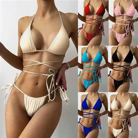 Sexy Bikini Multicolor Brazilian Thong Swimwear Women Bandage Solid Swimsuit Micro