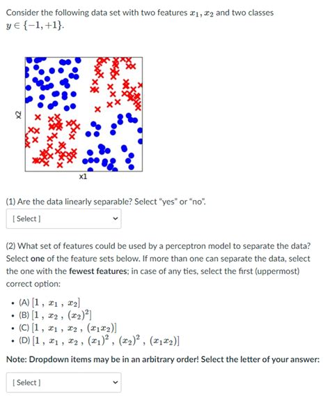 Solved Consider The Following Data Set With Two Features X X And