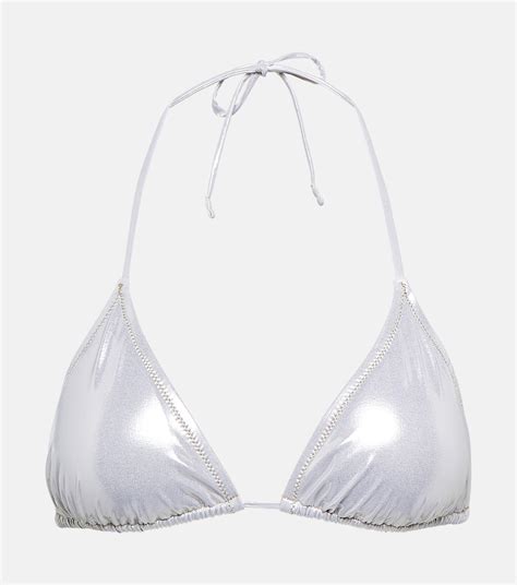 Love Triangle Lame Bikini Top In Silver Reina Olga Mytheresa