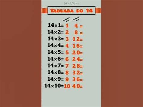 Tabuada Do 14 Completa - TABUADA do 14 de MULTIPLICAÇÃO. #shorts #education #tabuada #table ...