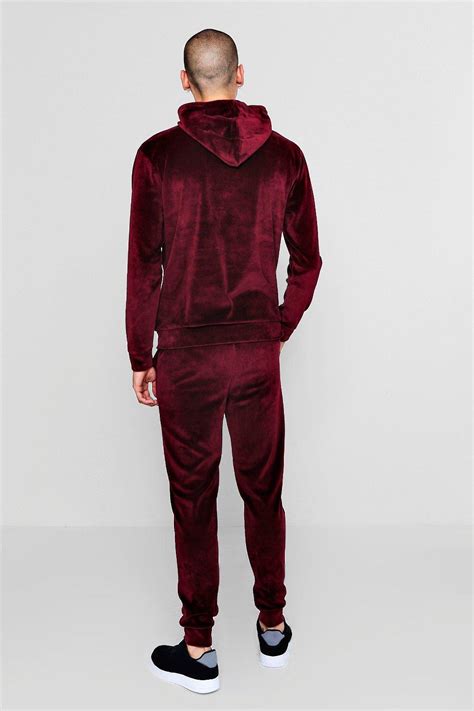 Boohoo Man Signature Velour Hooded Tracksuit In Red For Men Lyst