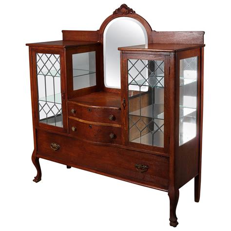 Antique Carved Oak Mirrored China Buffet Circa 1910 At 1stdibs