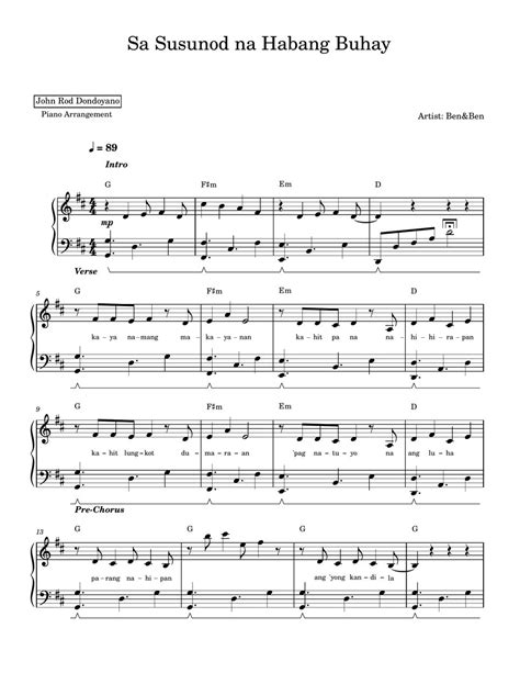 Ben Ben Sa Susunod Na Habang Buhay PIANO SHEET Sheets By John Rod