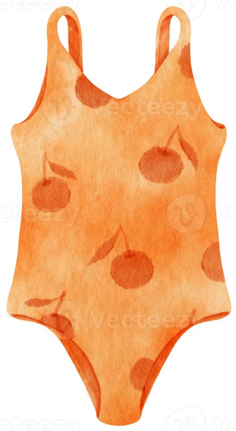 Orange One Piece Bikini Swimsuits Watercolor Style For Summer Decorative Element PNG