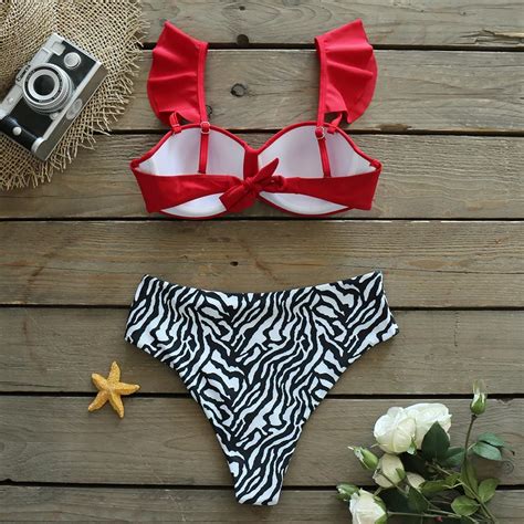 Bikini Rojo Con Negro Print Con Aro Sol And Beach