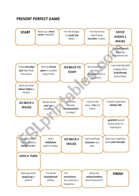 Present Perfect Game Worksheet