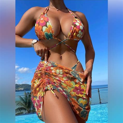 Zips Swim Piece Retro Triangle Wrap Tie Bikini Swimsuit Set Cheeky Wcover Up Skirt Mesh