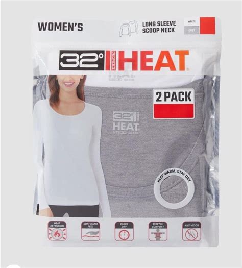 32 Degrees Heat Womens Long Sleeve Scoop Neck Shirt 2 Pack Xl White Gray Ebay