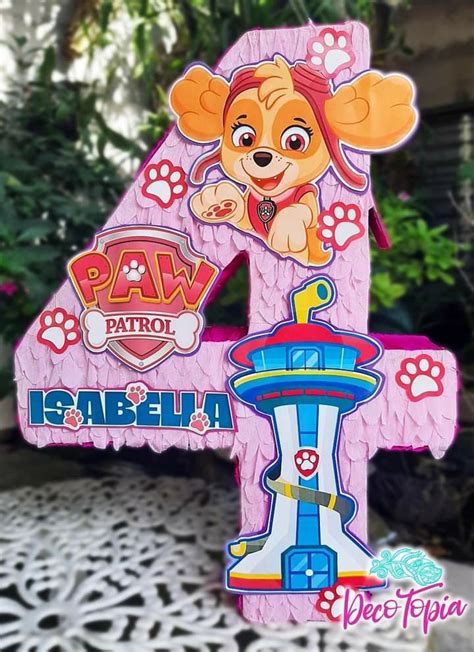 Número 4 Skye Fiesta infantil paw patrol Piñatas de paw patrol