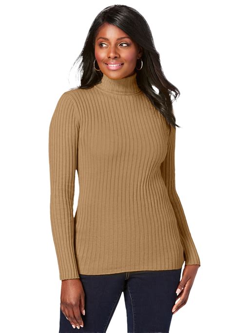 Jessica London Womens Plus Size Ribbed Cotton Turtleneck Sweater