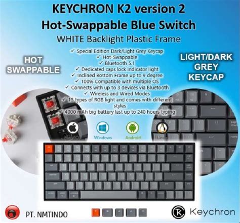 Jual Keychron K Version Hot Swappable WHITE Backlight PLASTIC Frame Light Dark Grey Keycap
