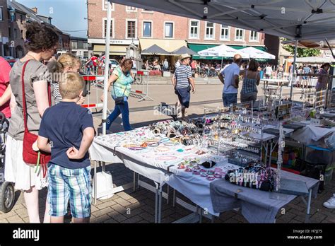 Shoppers At The Weekly Street Market In Aubel Belgium Stock Photo Alamy