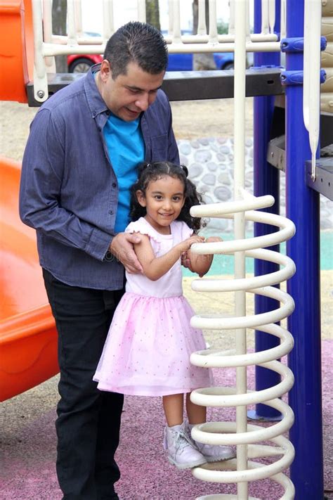 Single Dad Plays With His Year Old Daughter Latina Brunette With Curly Hair Spend Quality Time